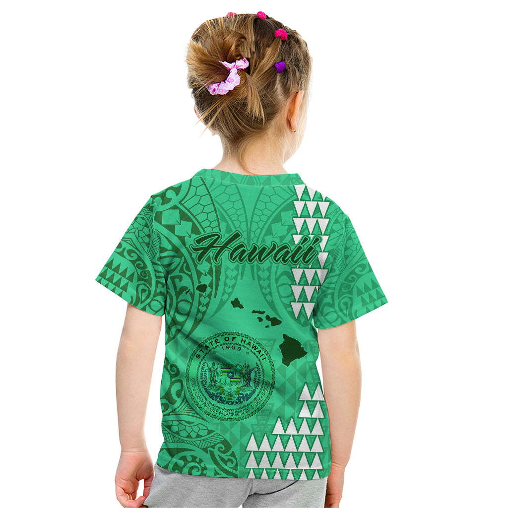 Maui Island Kid T Shirt Kakau Tribal Mixed Polynesian Pattern Green LT9 - Polynesian Pride