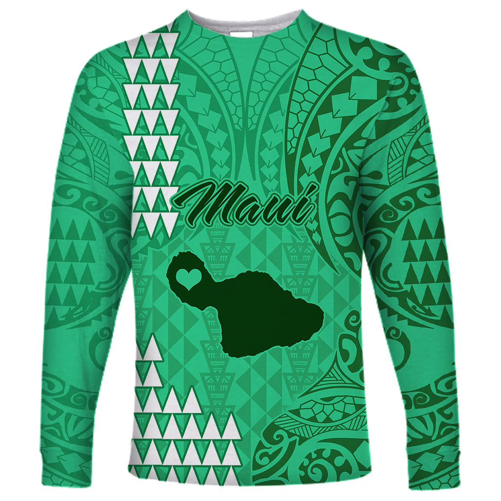 Maui Island Long Sleeve Shirt Kakau Tribal Mixed Polynesian Pattern Green LT9 Unisex Green - Polynesian Pride