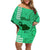 Maui Island Off Shoulder Short Dress Kakau Tribal Mixed Polynesian Pattern Green LT9 Women Green - Polynesian Pride