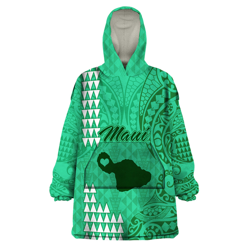 Maui Island Wearable Blanket Hoodie Kakau Tribal Mixed Polynesian Pattern Green LT9 One Size Green - Polynesian Pride