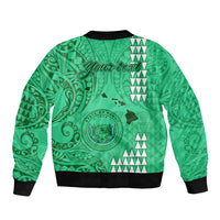 Personalised Maui Island Bomber Jacket Kakau Tribal Mixed Polynesian Pattern Green LT9 - Polynesian Pride