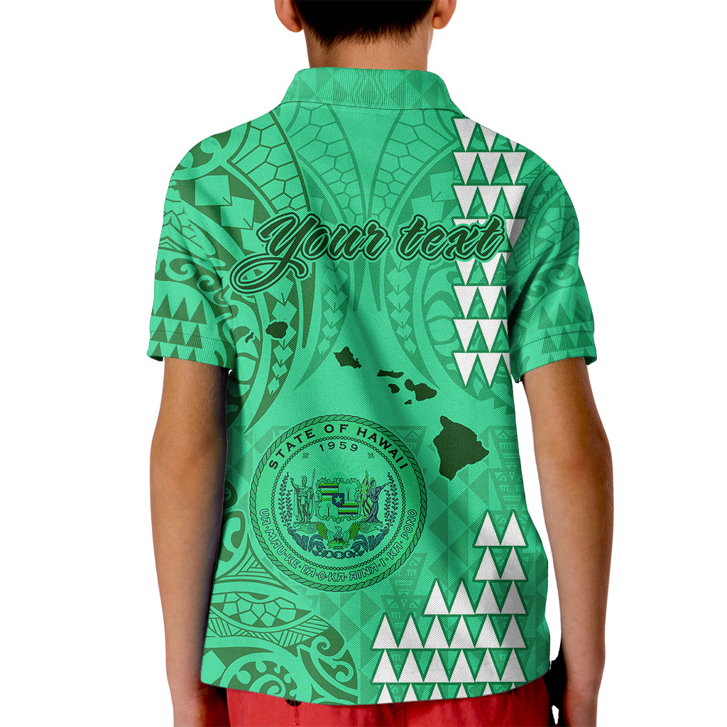 Personalised Maui Island Kid Polo Shirt Kakau Tribal Mixed Polynesian Pattern Green LT9 - Polynesian Pride