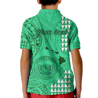 Personalised Maui Island Kid Polo Shirt Kakau Tribal Mixed Polynesian Pattern Green LT9 - Polynesian Pride