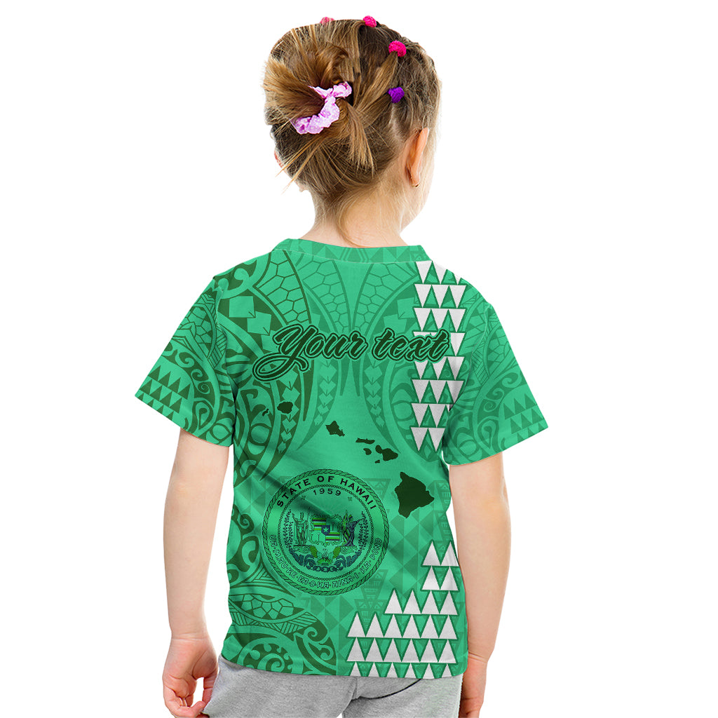 Personalised Maui Island Kid T Shirt Kakau Tribal Mixed Polynesian Pattern Green LT9 - Polynesian Pride