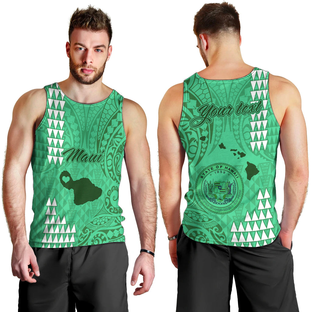 Personalised Maui Island Men Tank Top Kakau Tribal Mixed Polynesian Pattern Green LT9 - Polynesian Pride