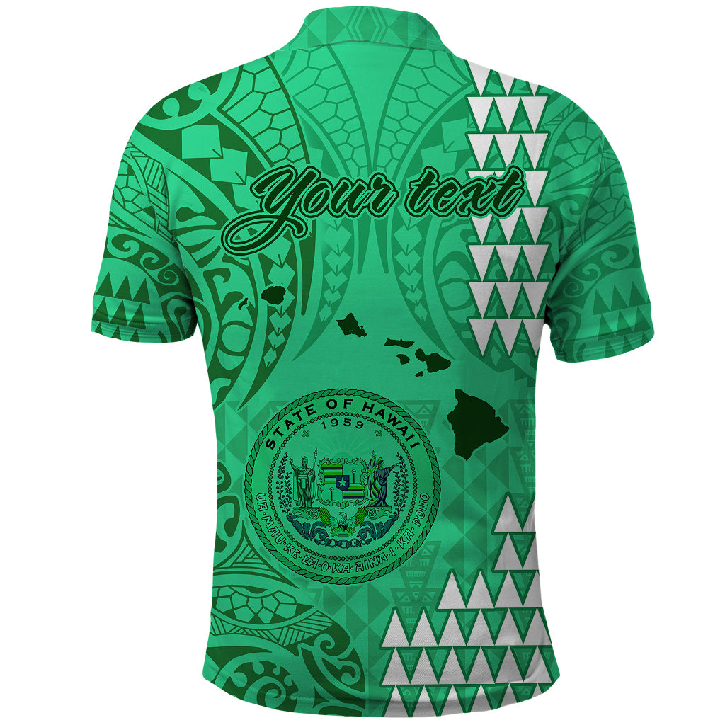 Personalised Maui Island Polo Shirt Kakau Tribal Mixed Polynesian Pattern Green LT9 - Polynesian Pride