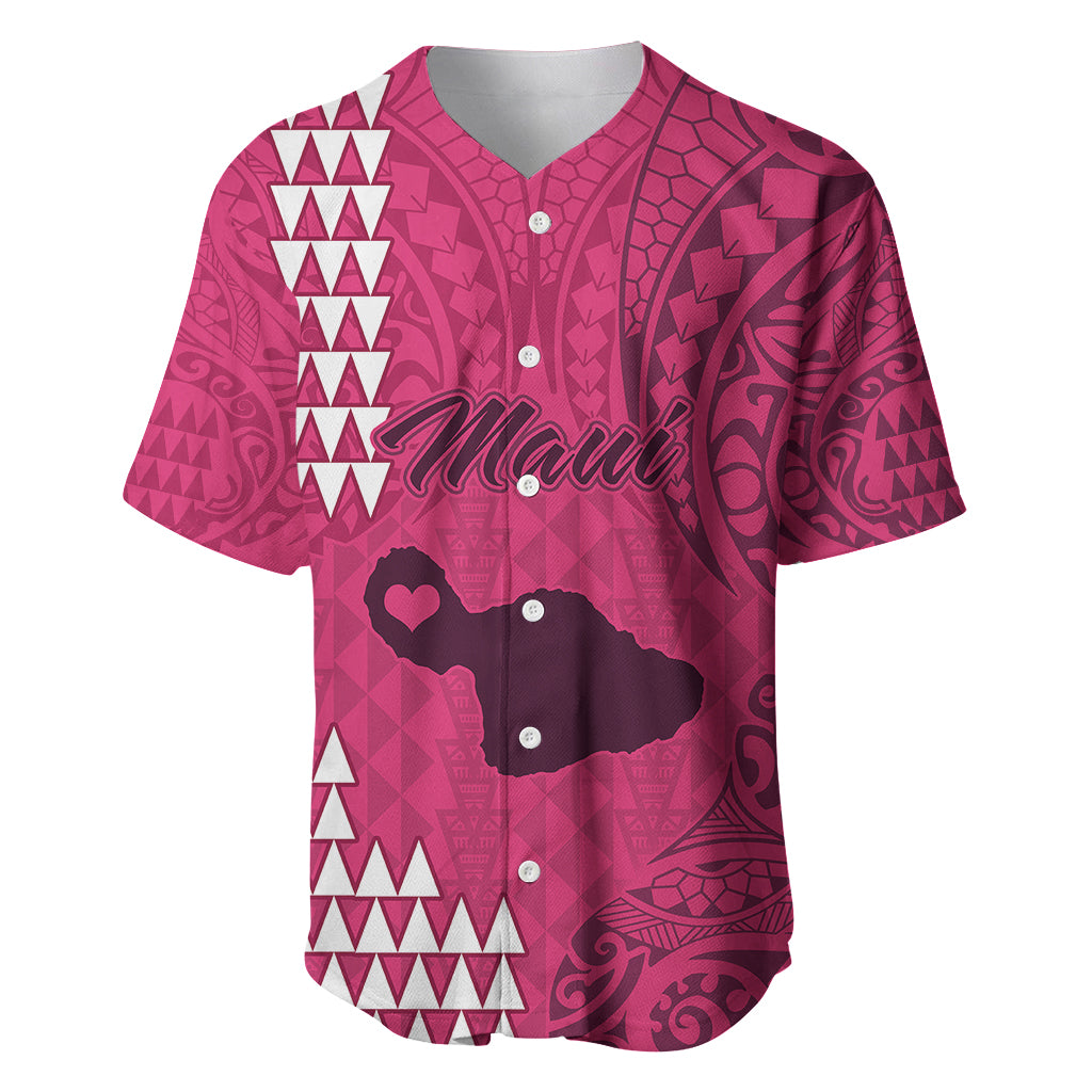 Maui Island Baseball Jersey Kakau Tribal Mixed Polynesian Pattern Pink LT9 Pink - Polynesian Pride