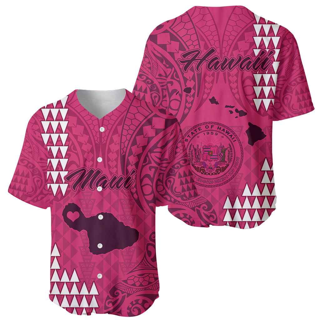 Maui Island Baseball Jersey Kakau Tribal Mixed Polynesian Pattern Pink LT9 - Polynesian Pride