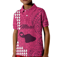 Maui Island Kid Polo Shirt Kakau Tribal Mixed Polynesian Pattern Pink LT9 Kid Pink - Polynesian Pride