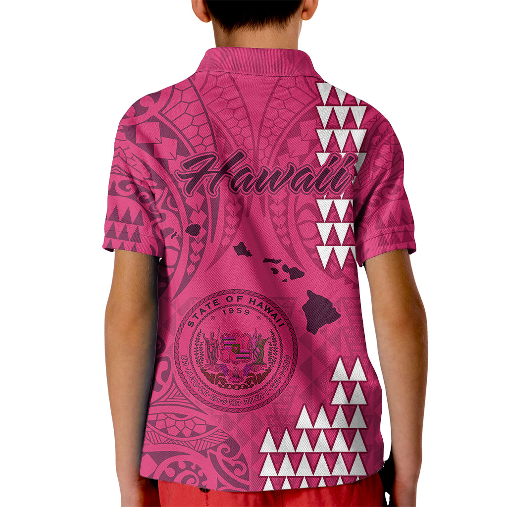 Maui Island Kid Polo Shirt Kakau Tribal Mixed Polynesian Pattern Pink LT9 - Polynesian Pride