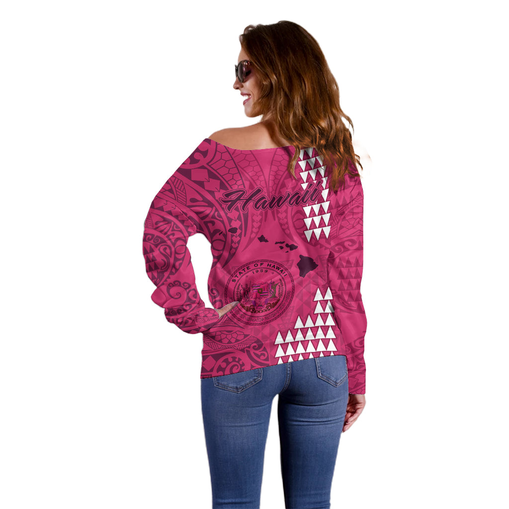 Maui Island Off Shoulder Sweater Kakau Tribal Mixed Polynesian Pattern Pink LT9 - Polynesian Pride
