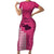 Maui Island Short Sleeve Bodycon Dress Kakau Tribal Mixed Polynesian Pattern Pink LT9 Long Dress Pink - Polynesian Pride