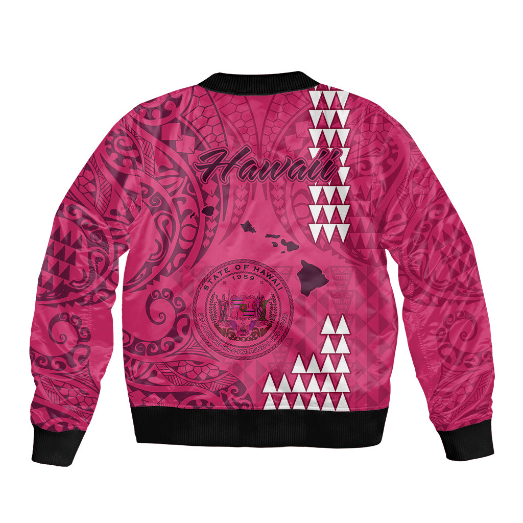 Maui Island Sleeve Zip Bomber Jacket Kakau Tribal Mixed Polynesian Pattern Pink LT9 - Polynesian Pride