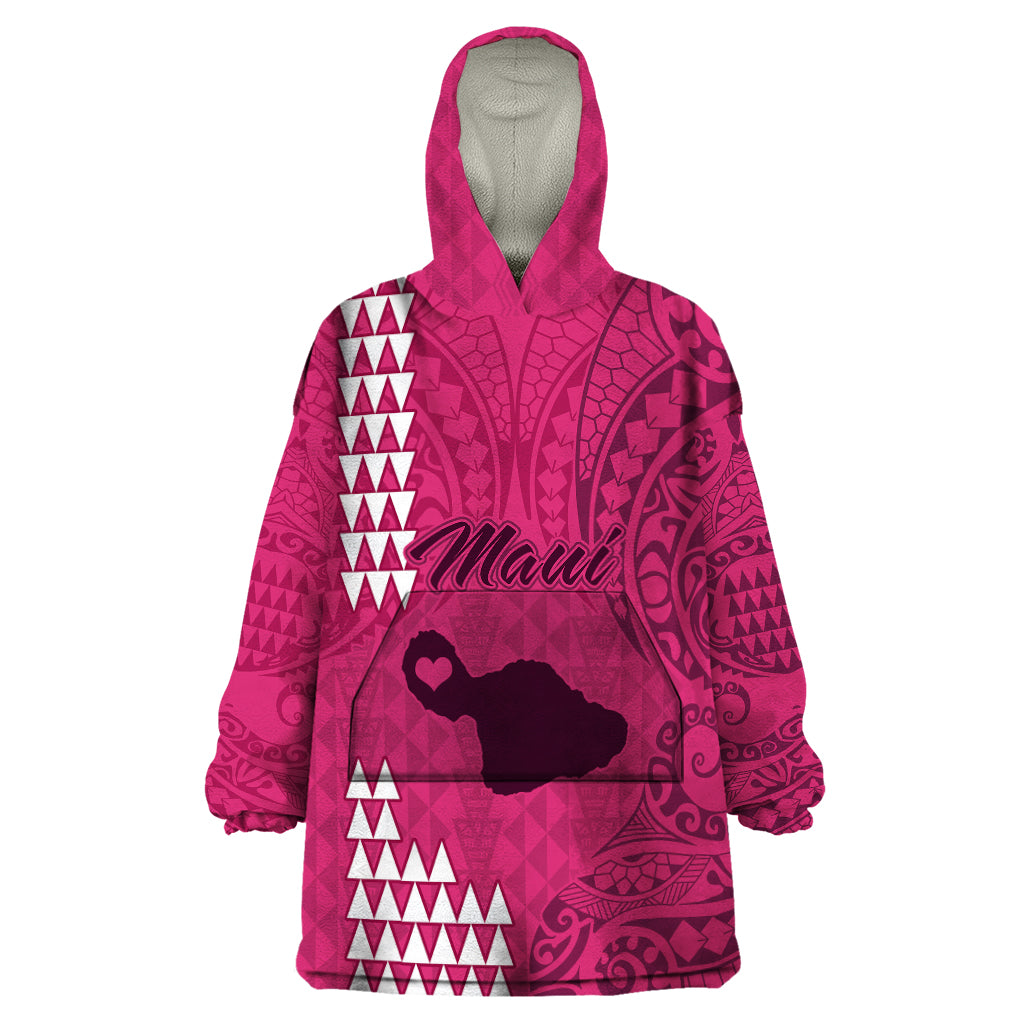 Maui Island Wearable Blanket Hoodie Kakau Tribal Mixed Polynesian Pattern Pink LT9 One Size Pink - Polynesian Pride