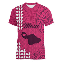 Maui Island Women V Neck T Shirt Kakau Tribal Mixed Polynesian Pattern Pink LT9 Female Pink - Polynesian Pride