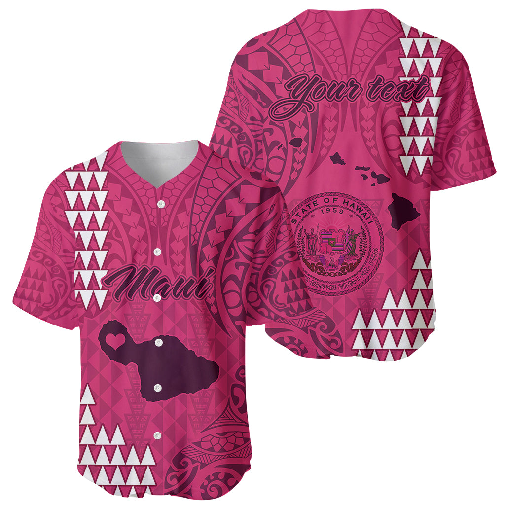 Personalised Maui Island Baseball Jersey Kakau Tribal Mixed Polynesian Pattern Pink LT9 - Polynesian Pride
