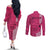Personalised Maui Island Couples Matching Off The Shoulder Long Sleeve Dress and Long Sleeve Button Shirts Kakau Tribal Mixed Polynesian Pattern Pink LT9 - Polynesian Pride