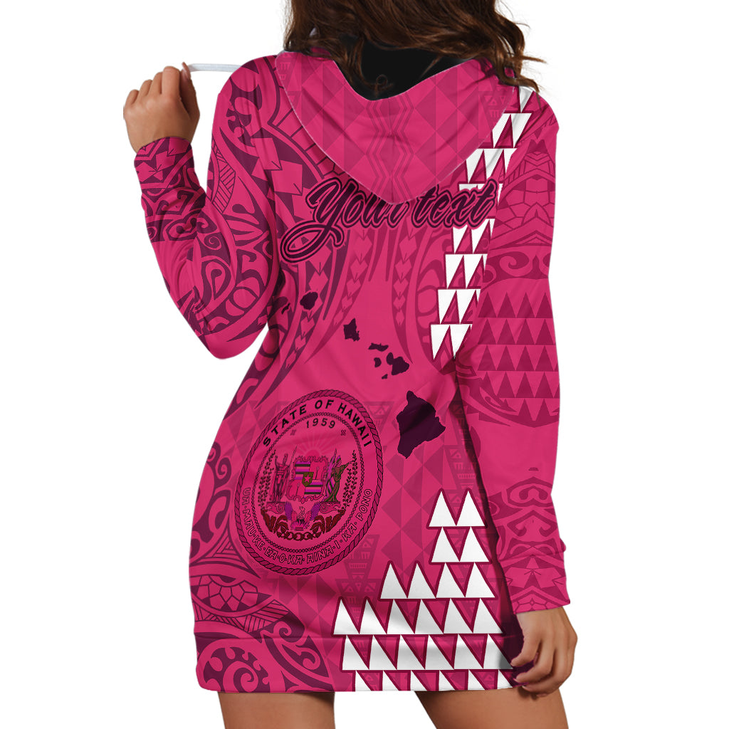 Personalised Maui Island Hoodie Dress Kakau Tribal Mixed Polynesian Pattern Pink LT9 - Polynesian Pride