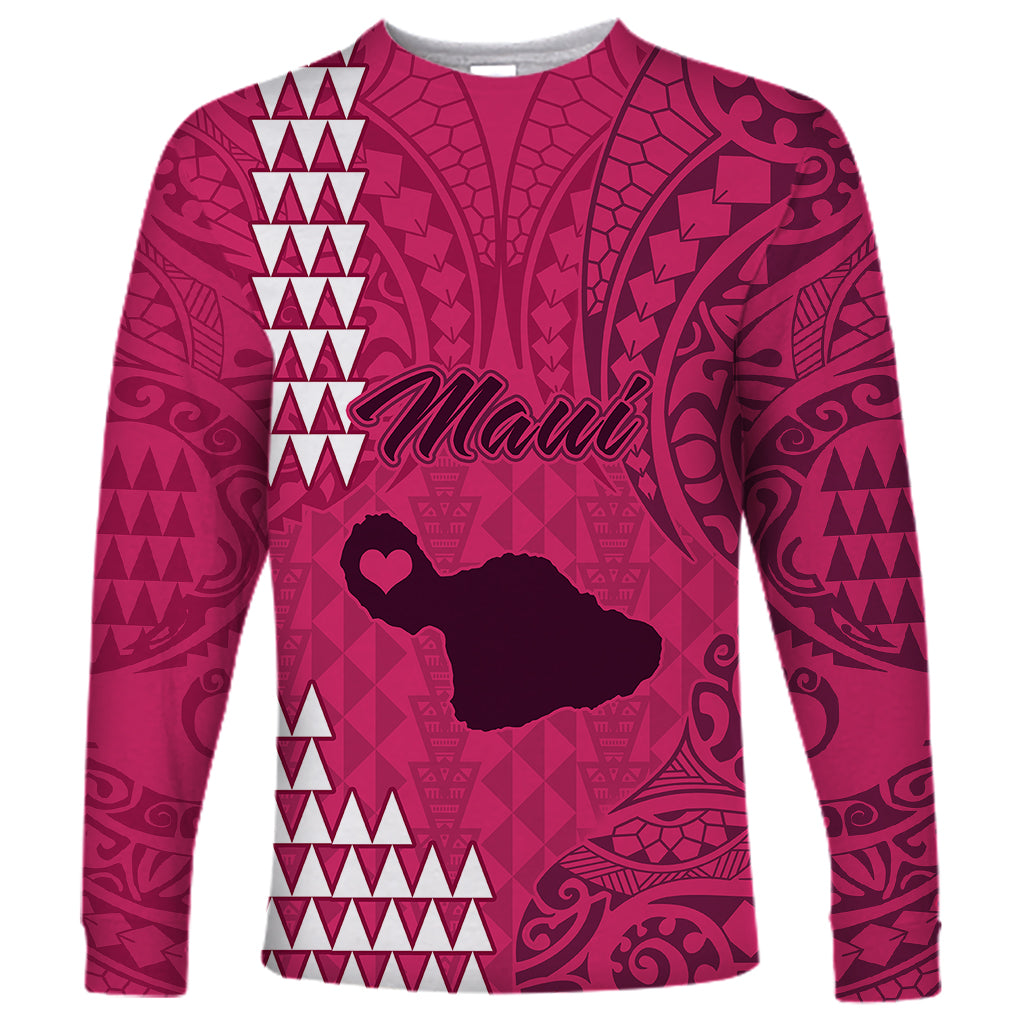 Personalised Maui Island Long Sleeve Shirt Kakau Tribal Mixed Polynesian Pattern Pink LT9 Unisex Pink - Polynesian Pride