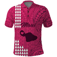 Personalised Maui Island Polo Shirt Kakau Tribal Mixed Polynesian Pattern Pink LT9 Pink - Polynesian Pride