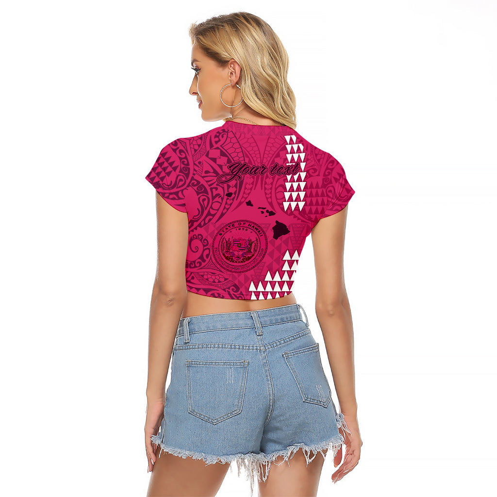 Personalised Maui Island Raglan Cropped T Shirt Kakau Tribal Mixed Polynesian Pattern Pink LT9 - Polynesian Pride