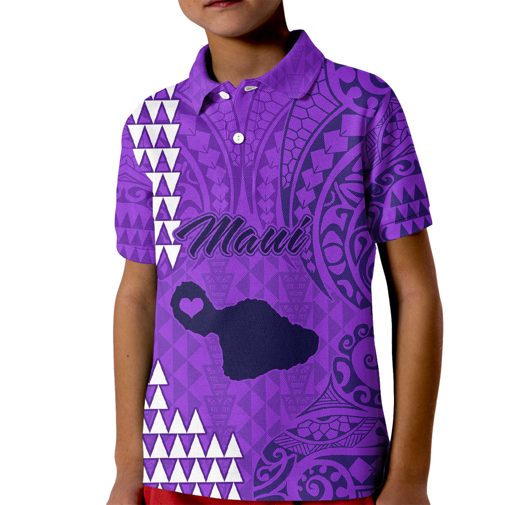 Maui Island Kid Polo Shirt Kakau Tribal Mixed Polynesian Pattern Purple LT9 Kid Purple - Polynesian Pride