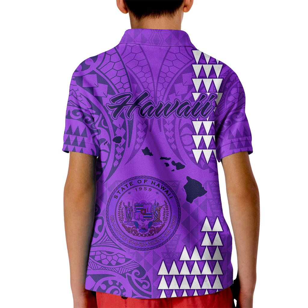 Maui Island Kid Polo Shirt Kakau Tribal Mixed Polynesian Pattern Purple LT9 - Polynesian Pride