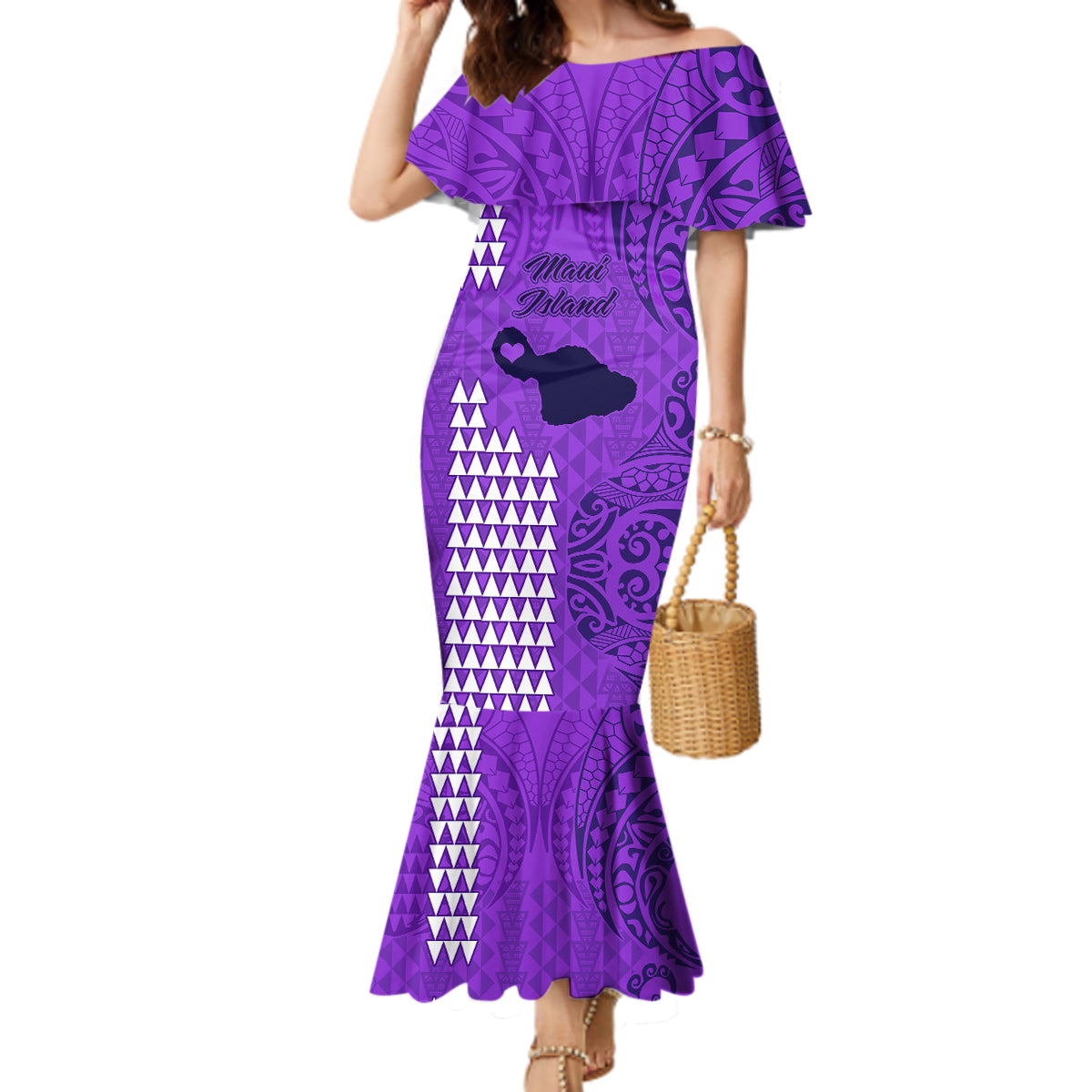 Maui Island Mermaid Dress Kakau Tribal Mixed Polynesian Pattern Purple LT9 Women Purple - Polynesian Pride