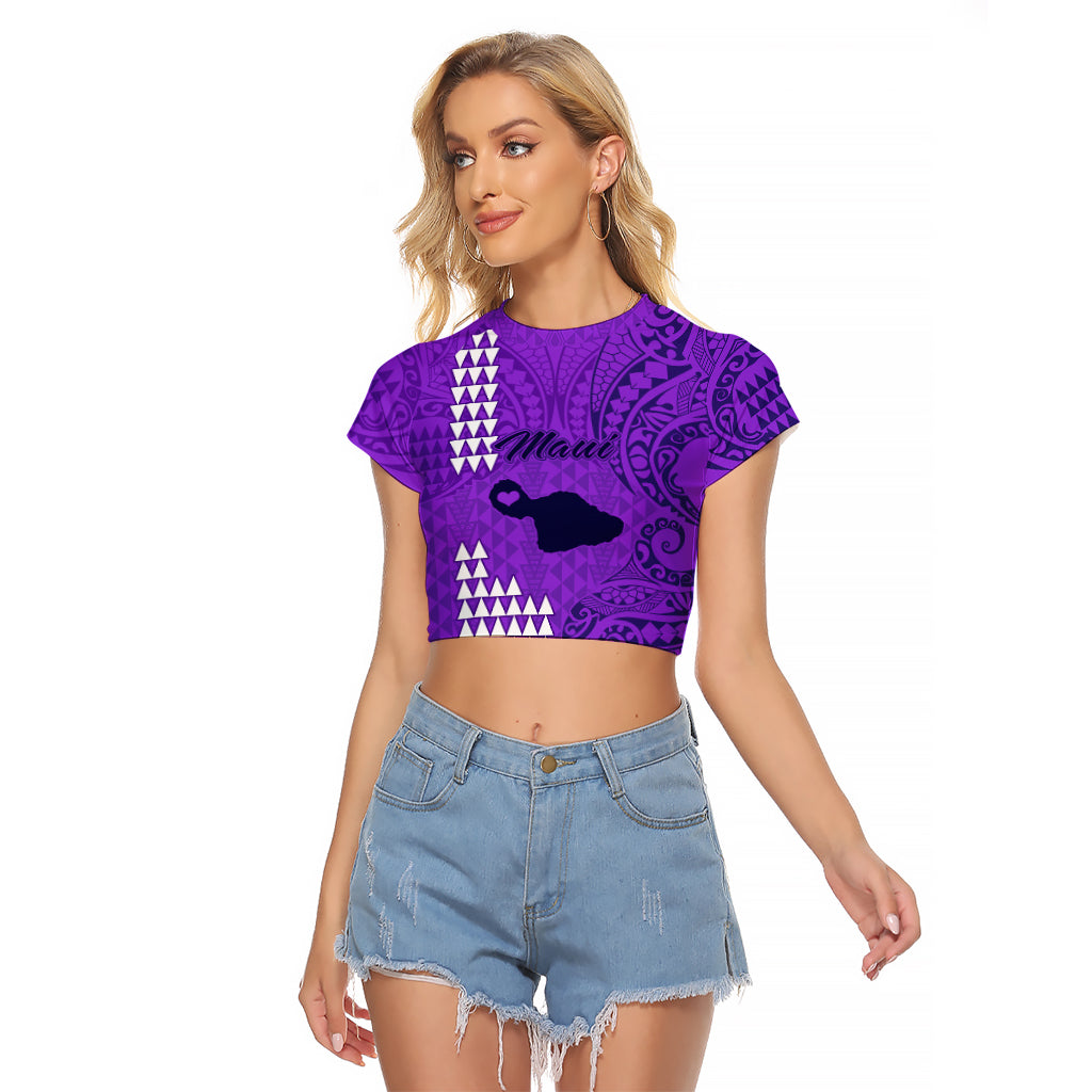 Maui Island Raglan Cropped T Shirt Kakau Tribal Mixed Polynesian Pattern Purple LT9 Female Purple - Polynesian Pride