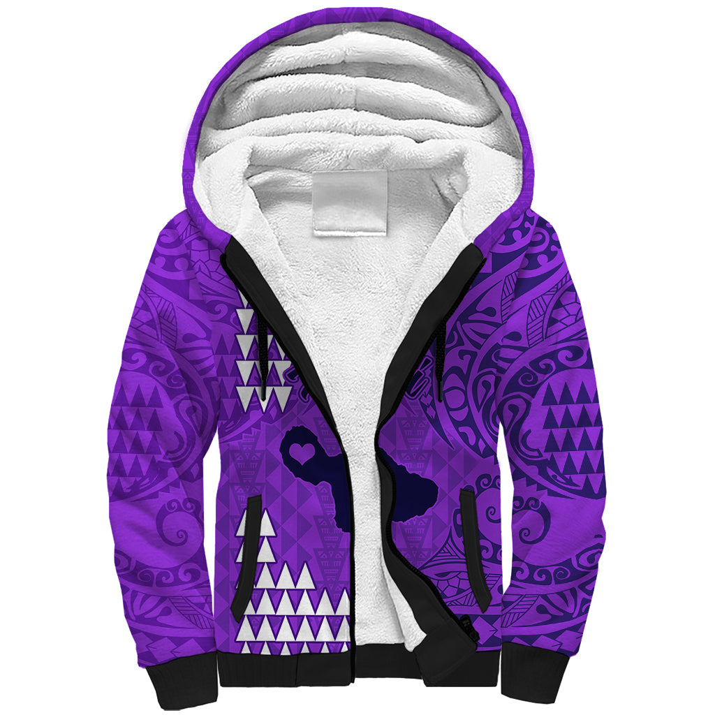 Maui Island Sherpa Hoodie Kakau Tribal Mixed Polynesian Pattern Purple LT9 Unisex Purple - Polynesian Pride