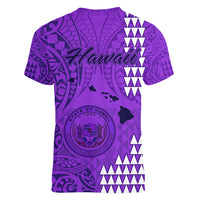 Maui Island Women V Neck T Shirt Kakau Tribal Mixed Polynesian Pattern Purple LT9 - Polynesian Pride
