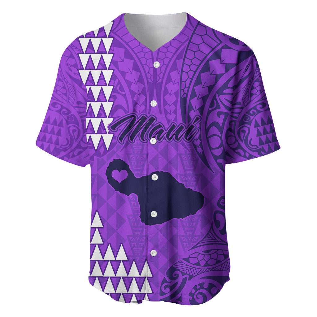 Personalised Maui Island Baseball Jersey Kakau Tribal Mixed Polynesian Pattern Purple LT9 Purple - Polynesian Pride