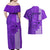 Personalised Maui Island Couples Matching Off Shoulder Maxi Dress and Hawaiian Shirt Kakau Tribal Mixed Polynesian Pattern Purple LT9 - Polynesian Pride