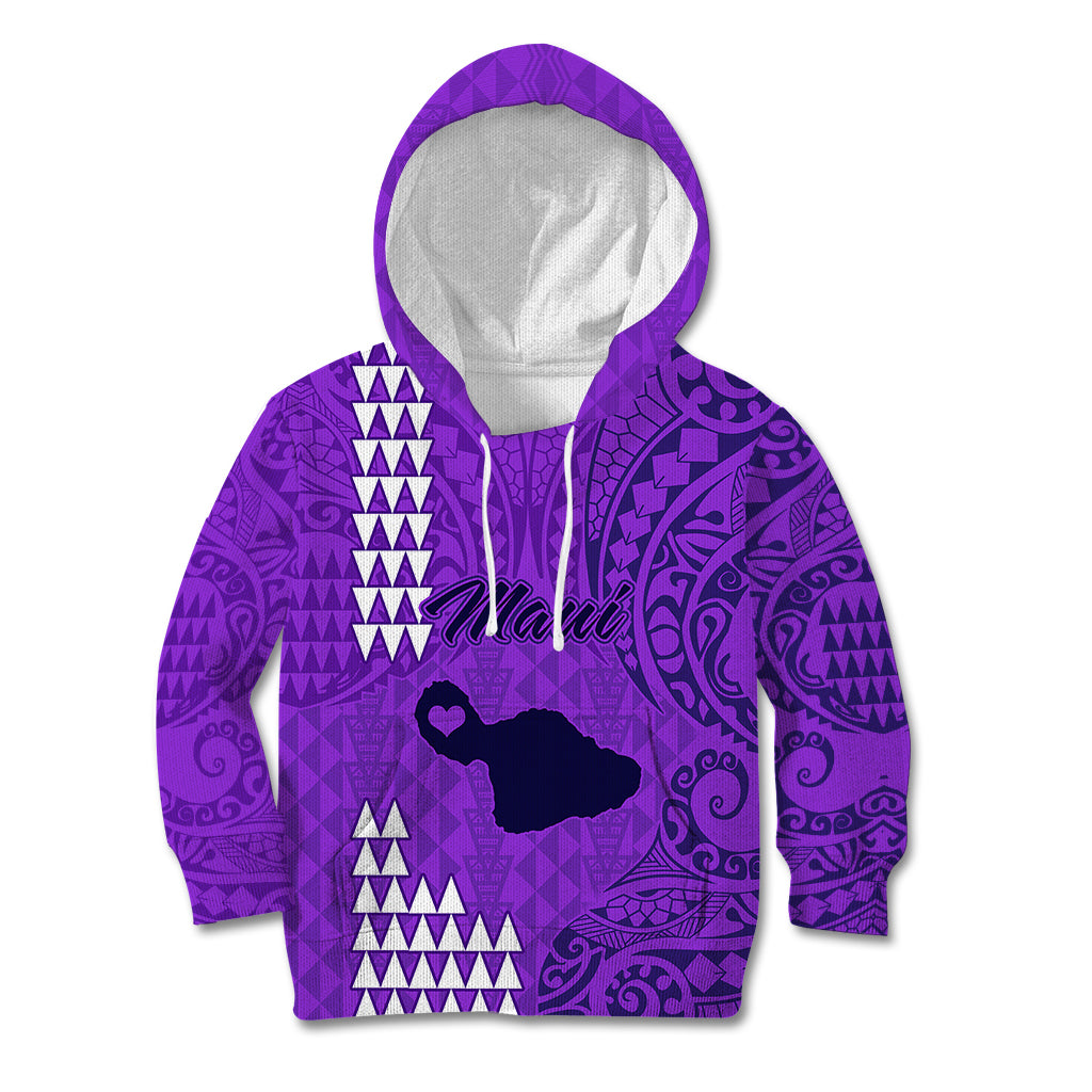 Personalised Maui Island Kid Hoodie Kakau Tribal Mixed Polynesian Pattern Purple LT9 Hoodie Purple - Polynesian Pride