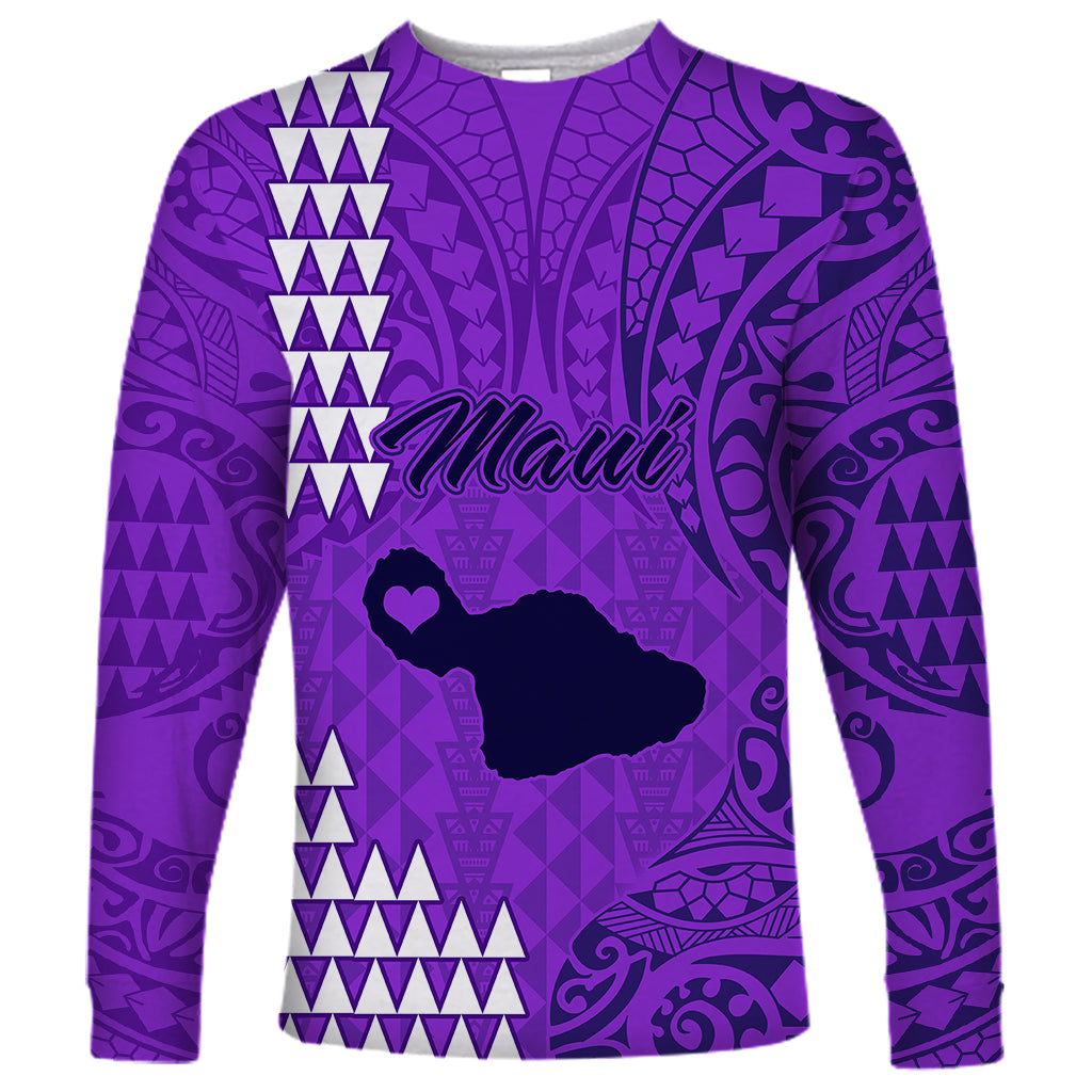 Personalised Maui Island Long Sleeve Shirt Kakau Tribal Mixed Polynesian Pattern Purple LT9 Unisex Purple - Polynesian Pride