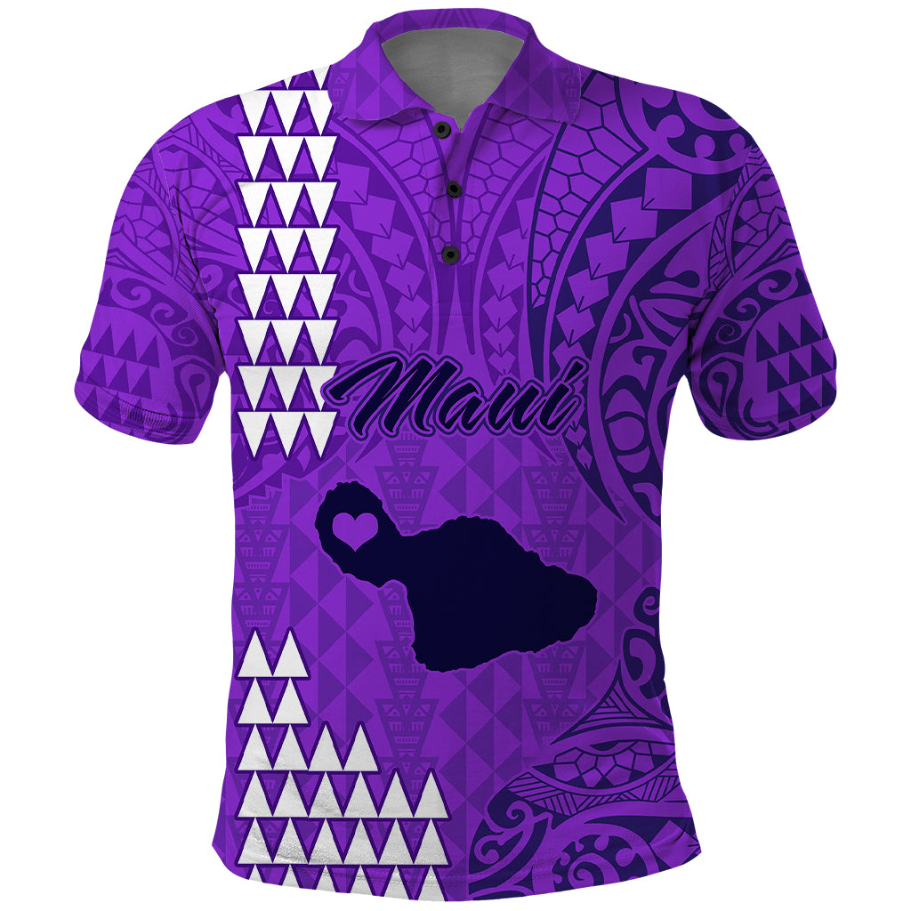 Personalised Maui Island Polo Shirt Kakau Tribal Mixed Polynesian Pattern Purple LT9 Purple - Polynesian Pride