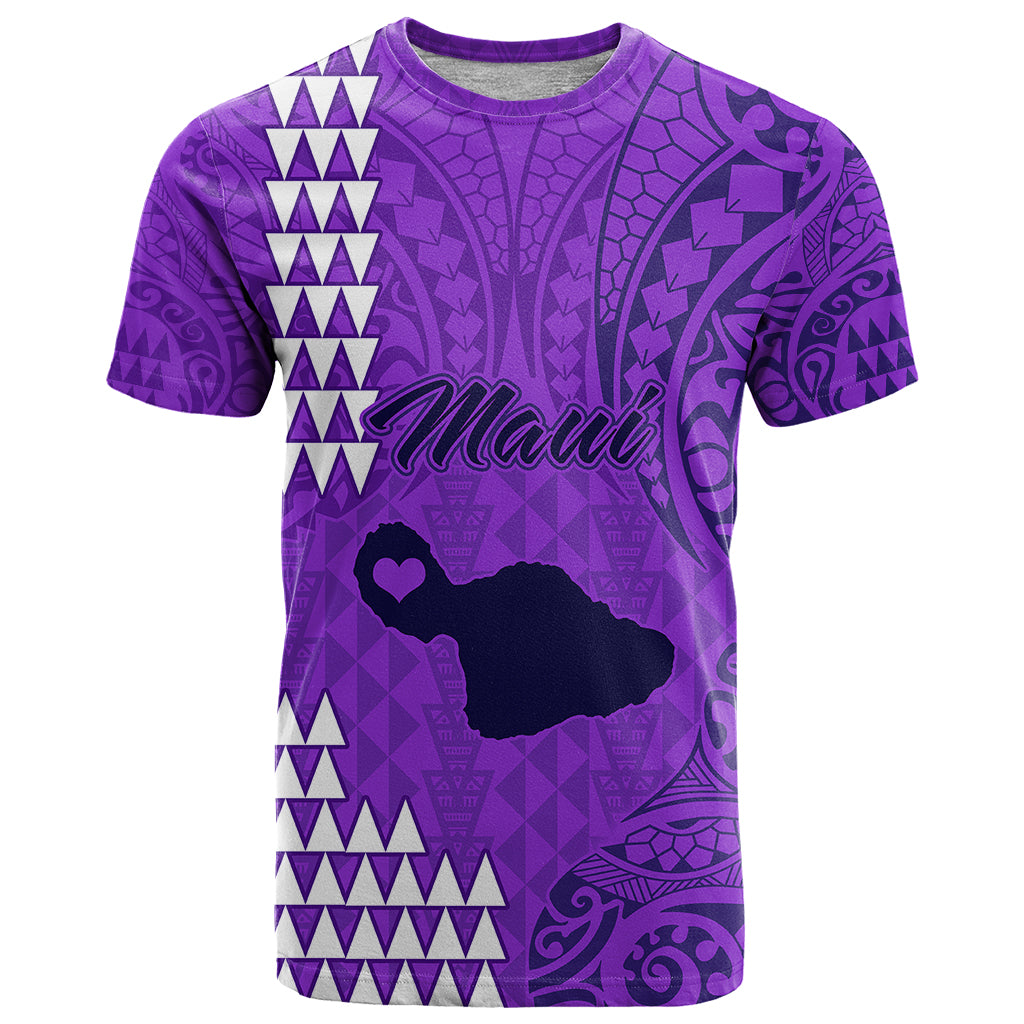 Personalised Maui Island T Shirt Kakau Tribal Mixed Polynesian Pattern Purple LT9 Purple - Polynesian Pride