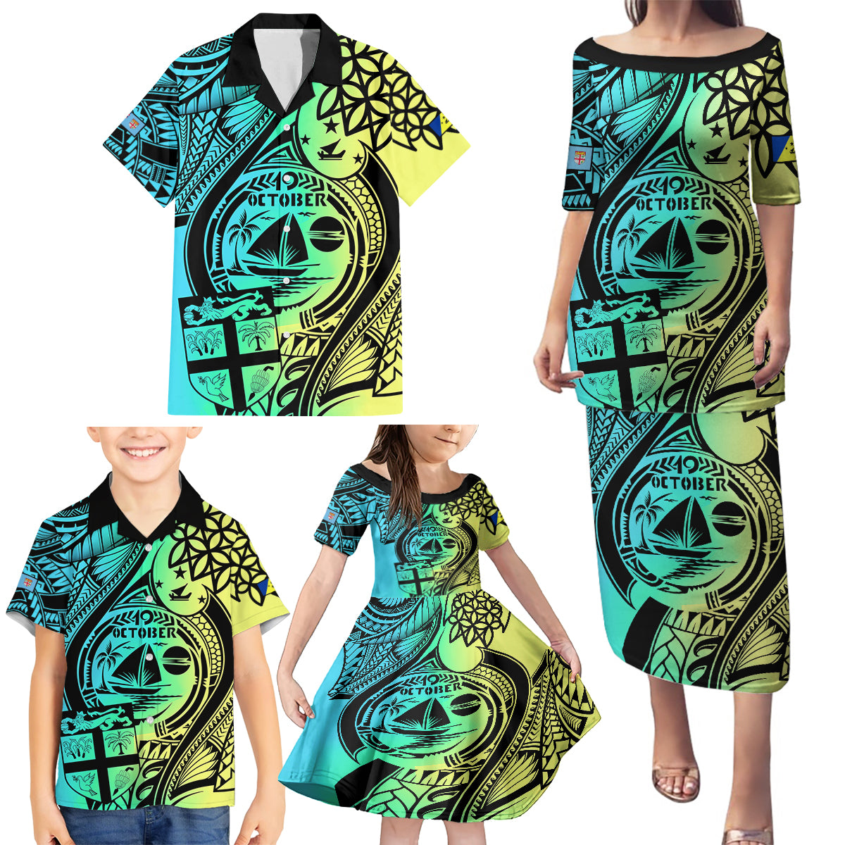 Malampa Fiji Day Family Matching Puletasi Dress and Hawaiian Shirt Vanuatu Sand Drawing With Polynesian Pattern LT9 - Polynesian Pride