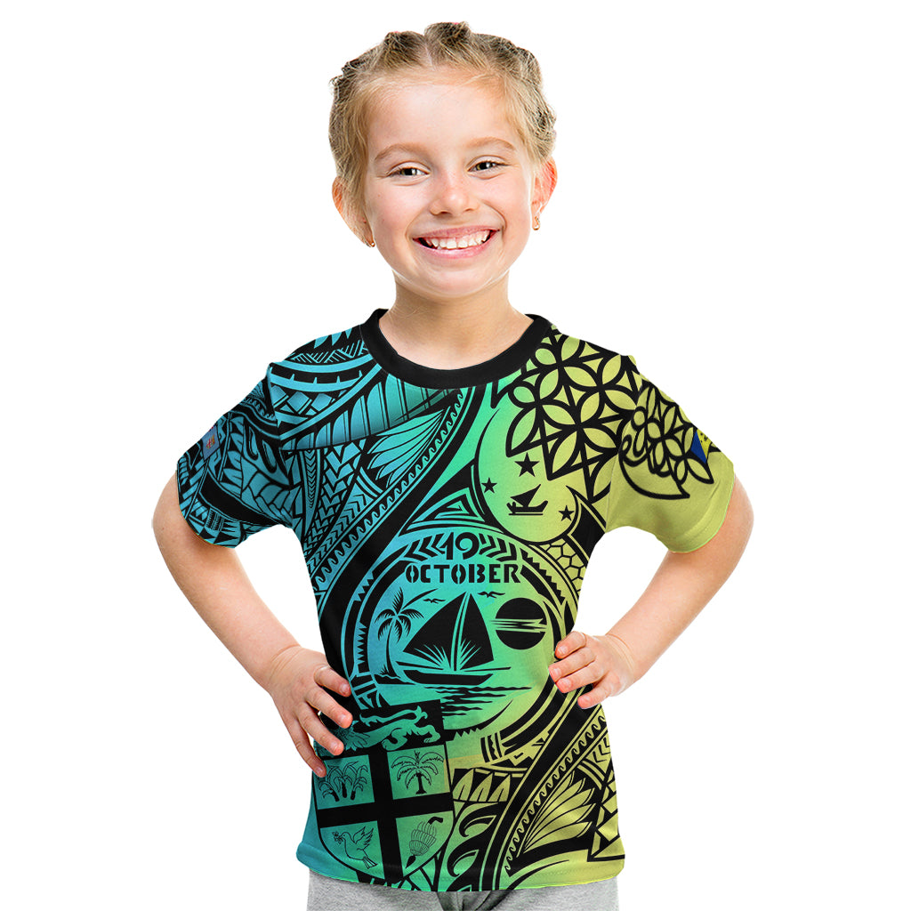 Malampa Fiji Day Kid T Shirt Vanuatu Sand Drawing With Polynesian Pattern LT9 Black - Polynesian Pride