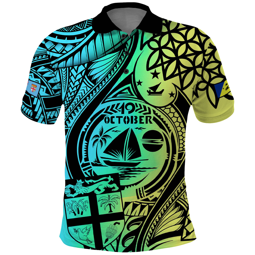 Malampa Fiji Day Polo Shirt Vanuatu Sand Drawing With Polynesian Pattern LT9 Black - Polynesian Pride