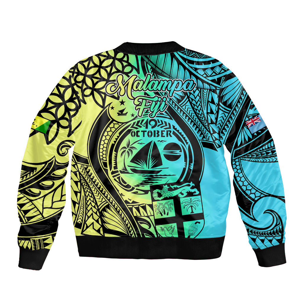 Malampa Fiji Day Sleeve Zip Bomber Jacket Vanuatu Sand Drawing With Polynesian Pattern LT9 - Polynesian Pride