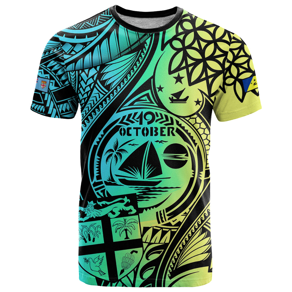 Malampa Fiji Day T Shirt Vanuatu Sand Drawing With Polynesian Pattern LT9 Black - Polynesian Pride