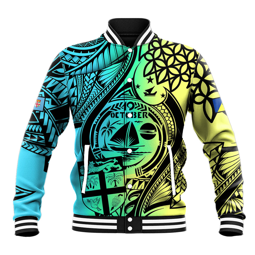 Personalised Malampa Fiji Day Baseball Jacket Vanuatu Sand Drawing With Polynesian Pattern LT9 Unisex Black - Polynesian Pride
