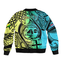 Personalised Malampa Fiji Day Bomber Jacket Vanuatu Sand Drawing With Polynesian Pattern LT9 - Polynesian Pride