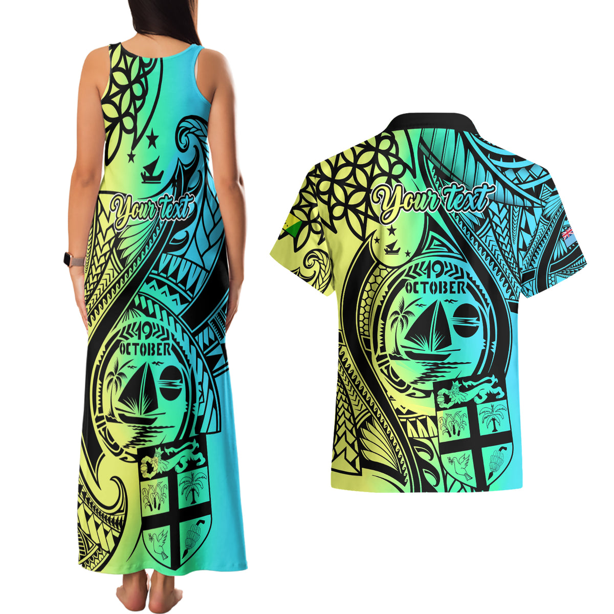 personalised-malampa-fiji-day-couples-matching-tank-maxi-dress-and-hawaiian-shirt-vanuatu-sand-drawing-with-polynesian-pattern