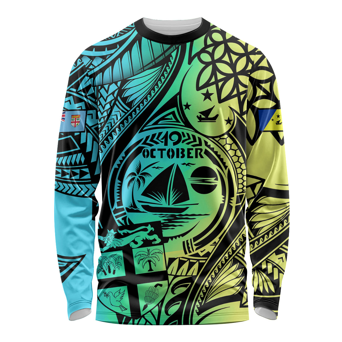 Personalised Malampa Fiji Day Long Sleeve Shirt Vanuatu Sand Drawing With Polynesian Pattern LT9 Unisex Black - Polynesian Pride