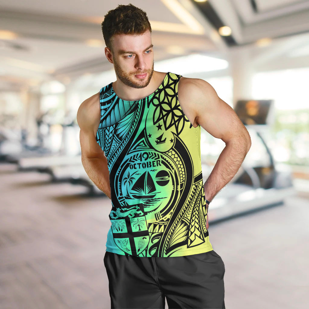 Personalised Malampa Fiji Day Men Tank Top Vanuatu Sand Drawing With Polynesian Pattern LT9 - Polynesian Pride