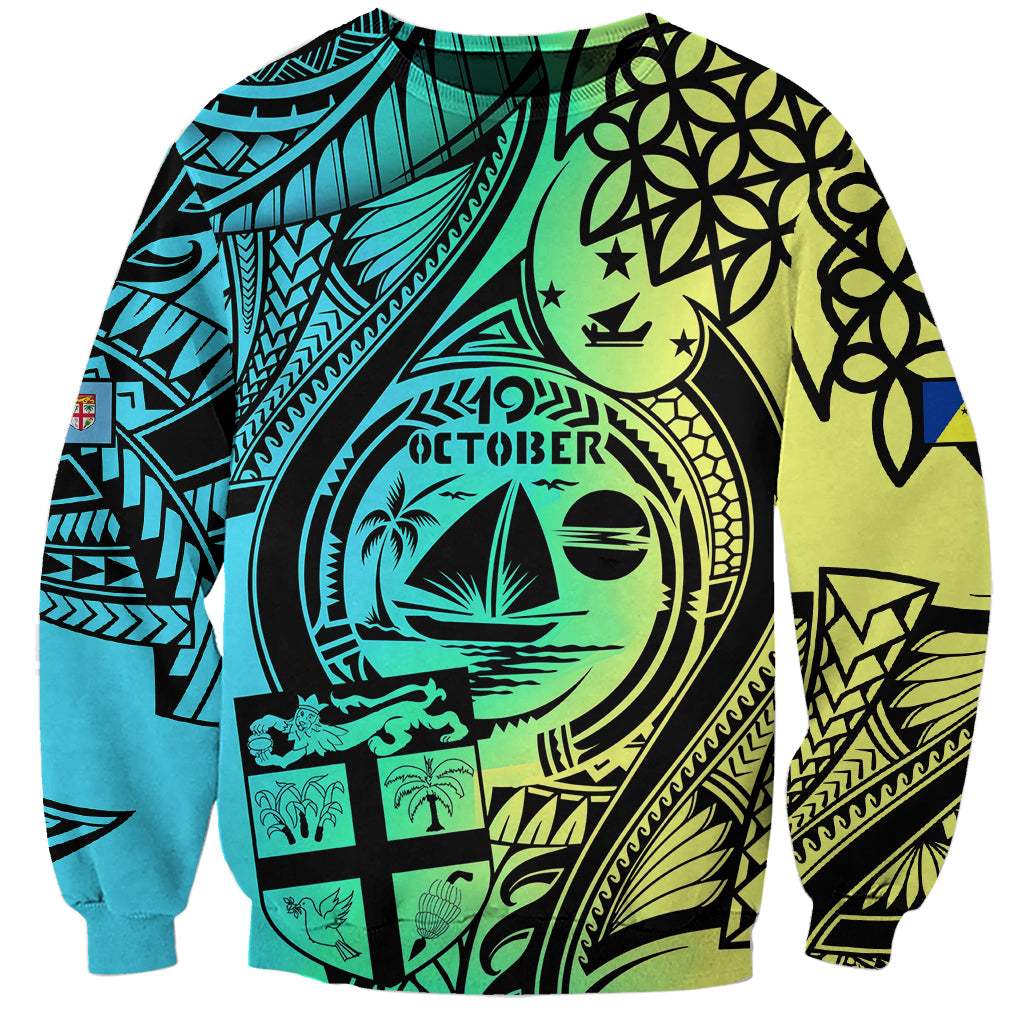 Personalised Malampa Fiji Day Sweatshirt Vanuatu Sand Drawing With Polynesian Pattern LT9 Unisex Black - Polynesian Pride