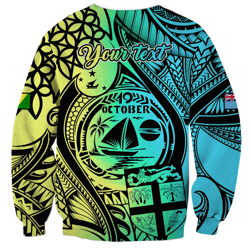 Personalised Malampa Fiji Day Sweatshirt Vanuatu Sand Drawing With Polynesian Pattern LT9 - Polynesian Pride