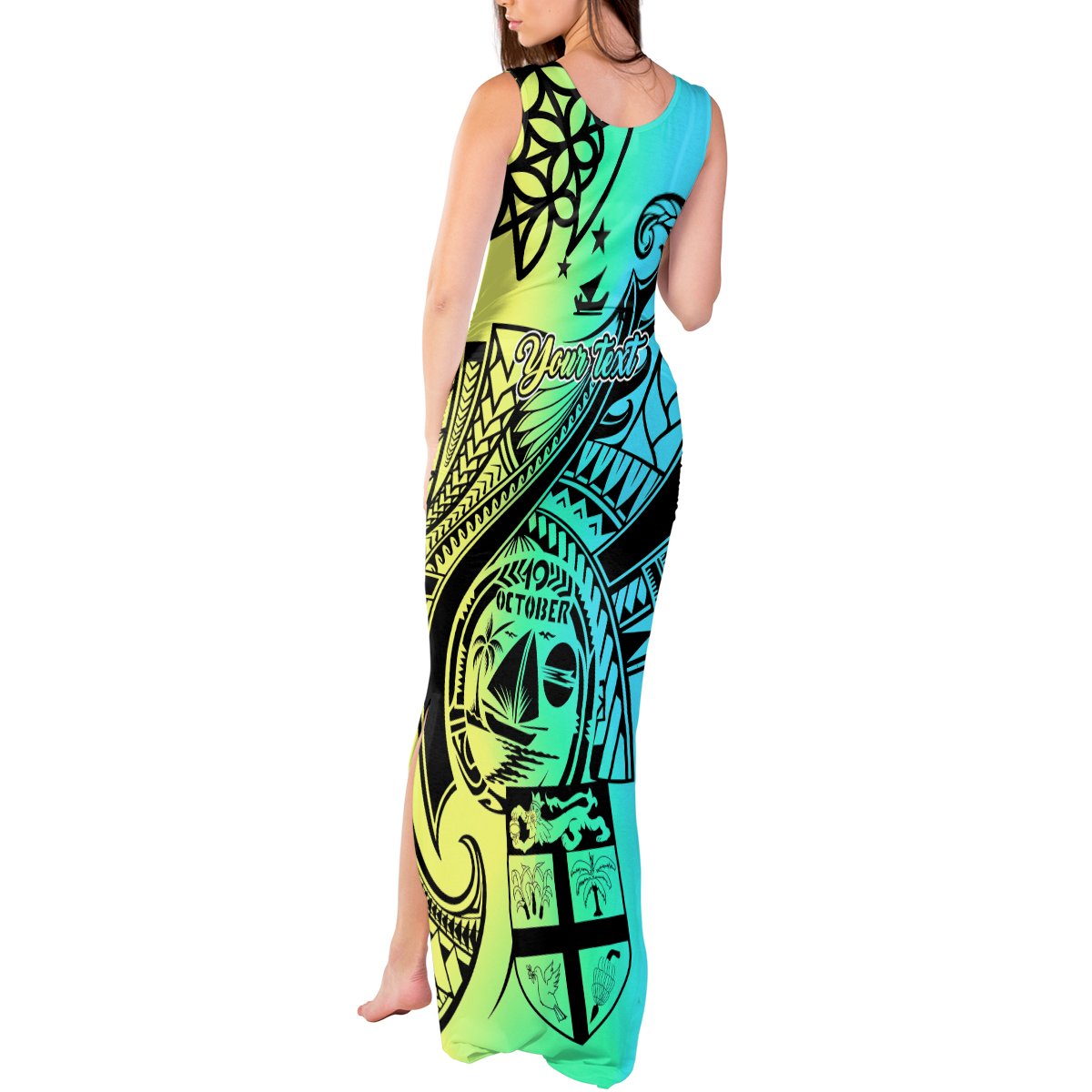 Personalised Malampa Fiji Day Tank Maxi Dress Vanuatu Sand Drawing With Polynesian Pattern LT9 - Polynesian Pride